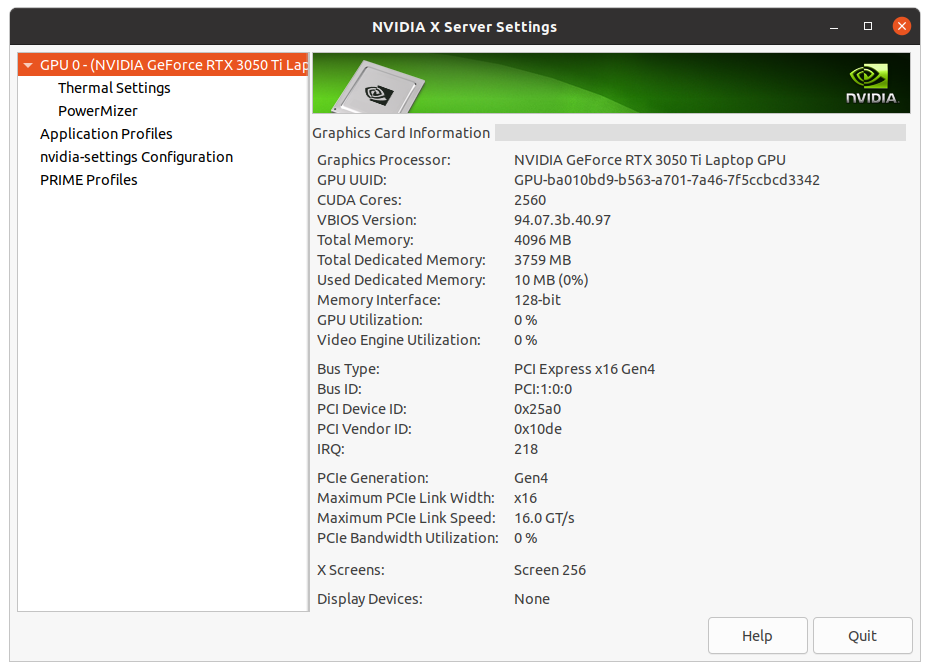 nvidia settings on Thinkpad X1 Extreme Gen 4